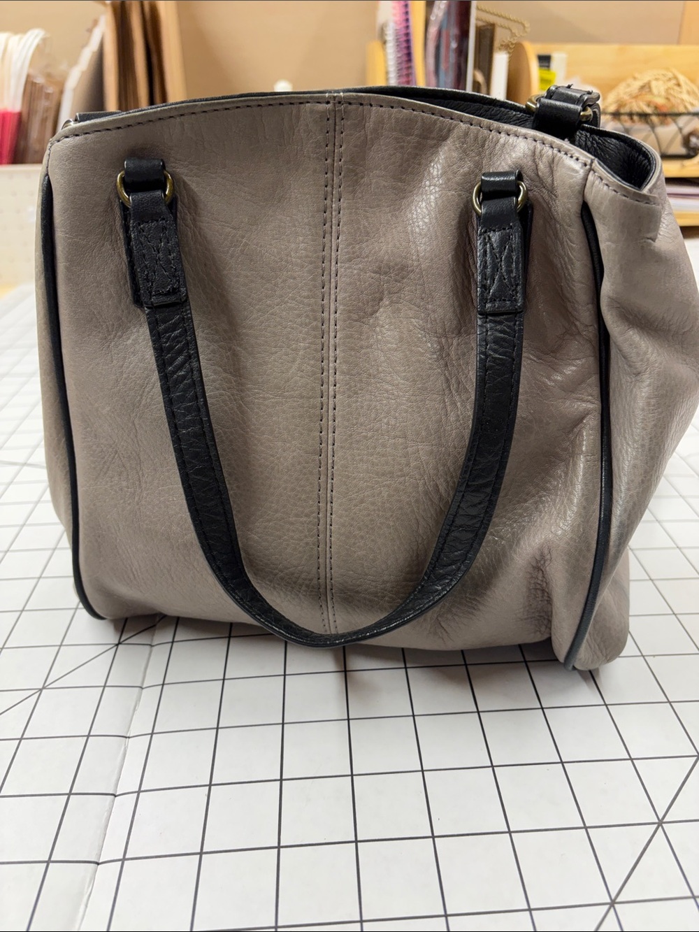 American Leather Co. Lenox Triple Entry Colorblock Leather Satchel Taupe & Black